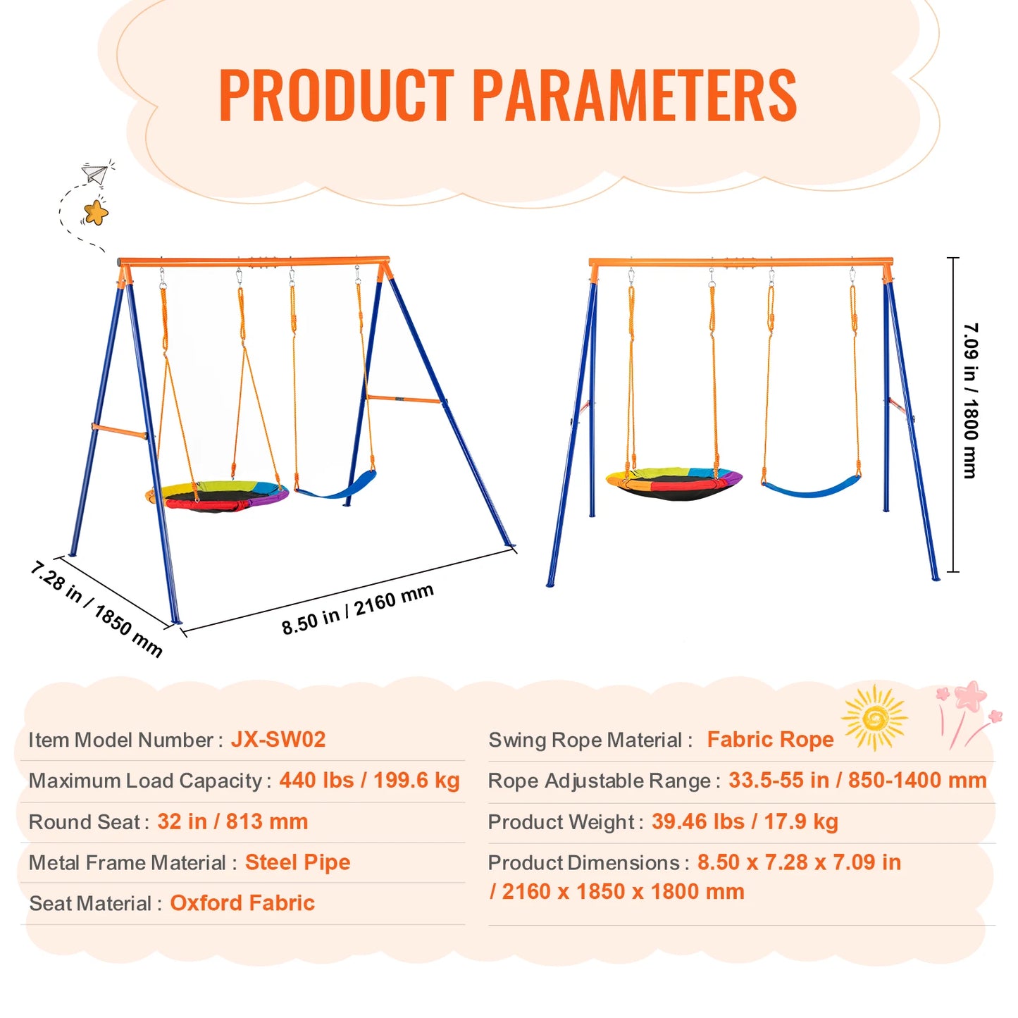 SucceBuy Outdoor Swing Set With Saucer And Belt Seats