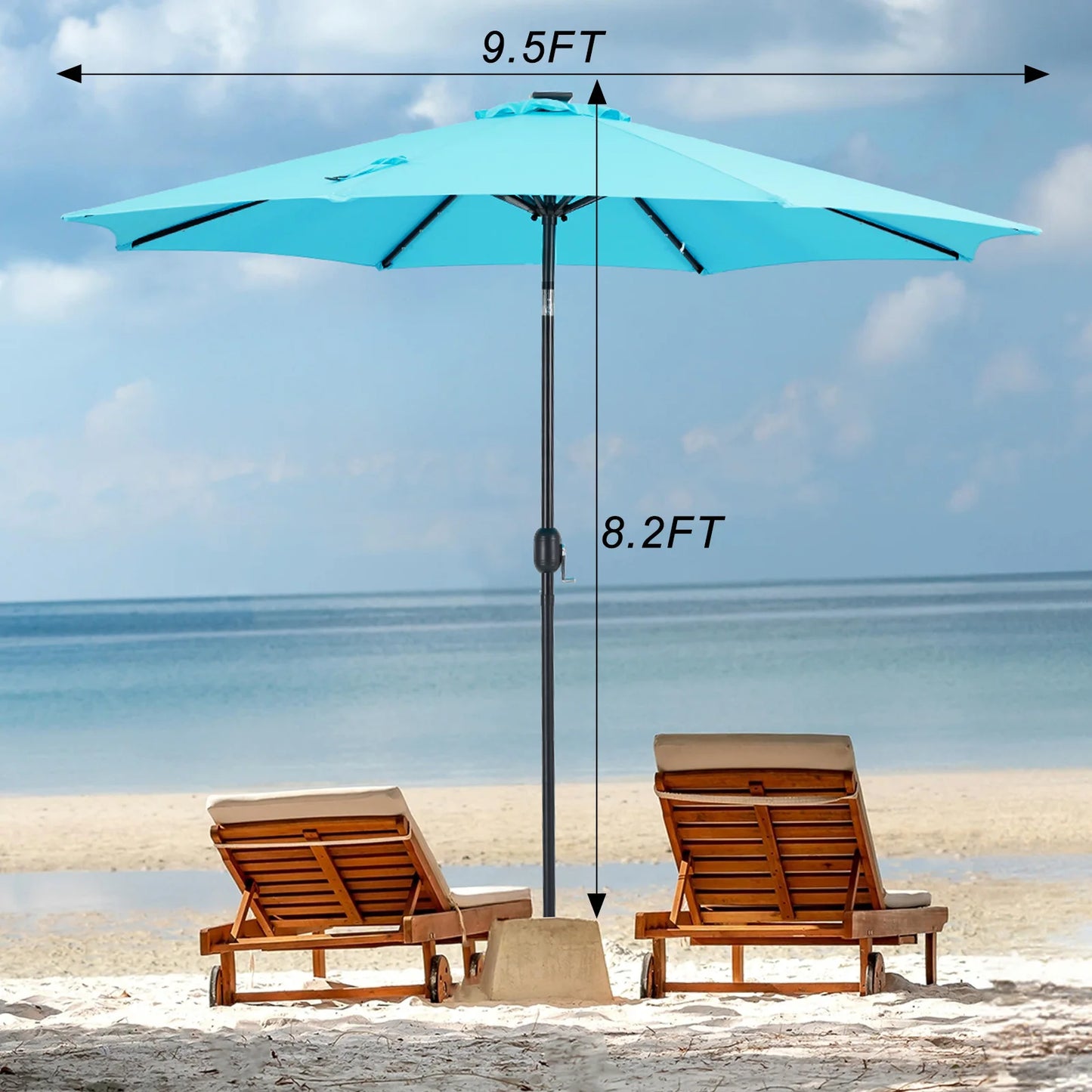 JHK Solar Patio Umbrella With 32 LED Lights UV Resistant