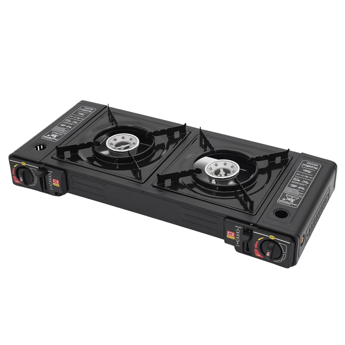 Portable Double Burner Gas Stove With Piezo Ignition For Camping