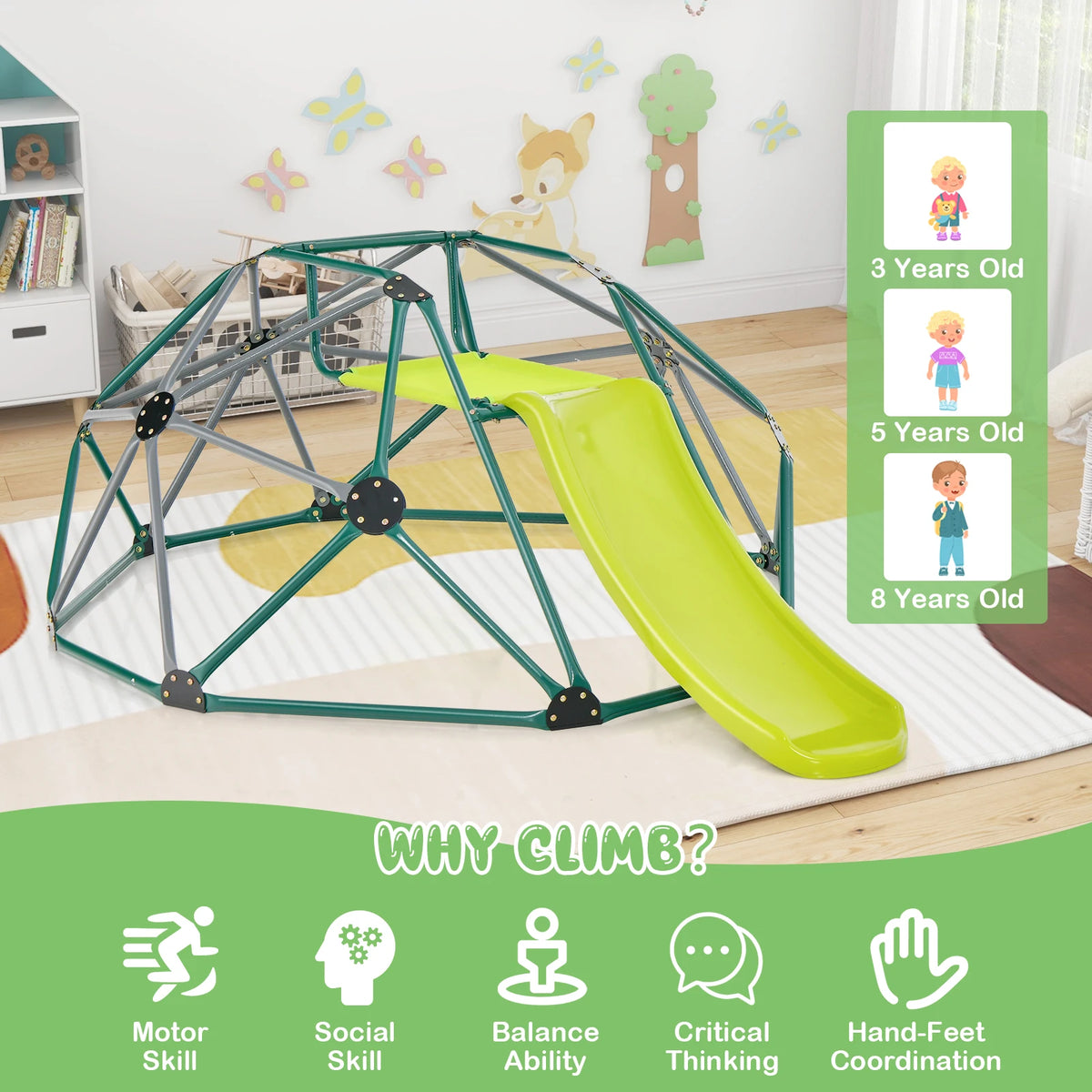 MULTIGOT Kids Outdoor Climbing Dome With Slide Jungle Gym