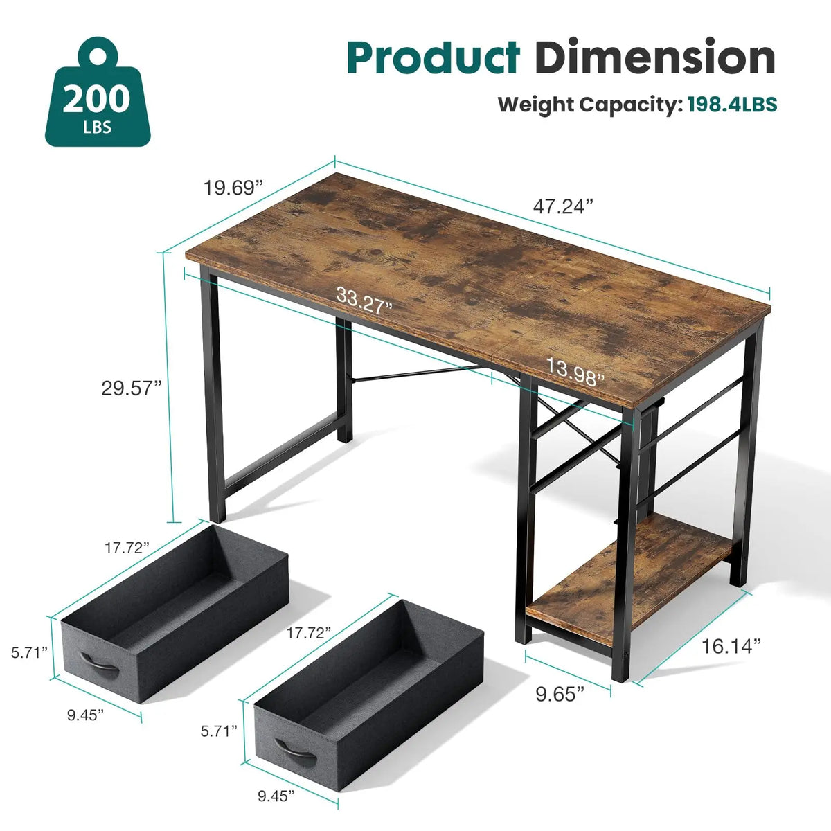 JHK Modern Computer Desk With Two Drawers For Home Office