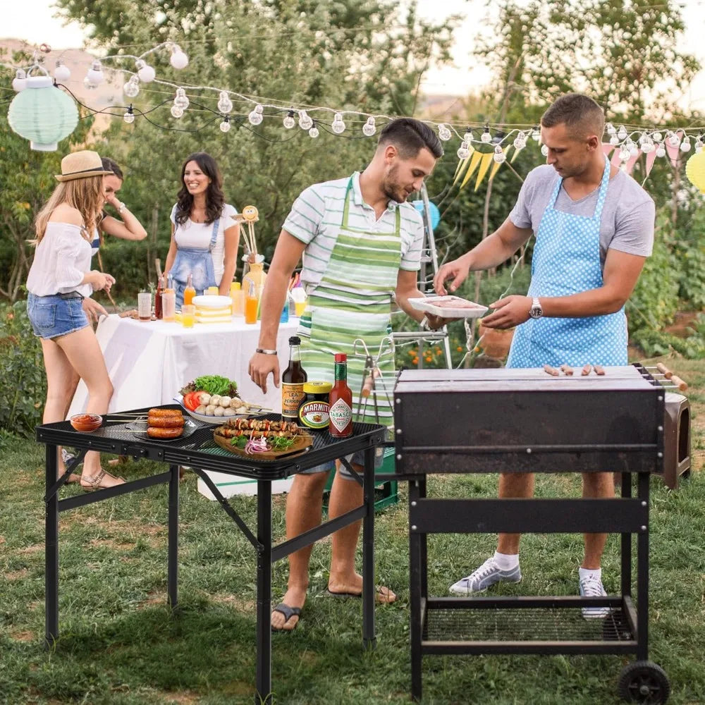 Portable Folding Camping Table Height Adjustable Lightweight Metal Mesh Top for Outdoor Cooking Picnic Travel