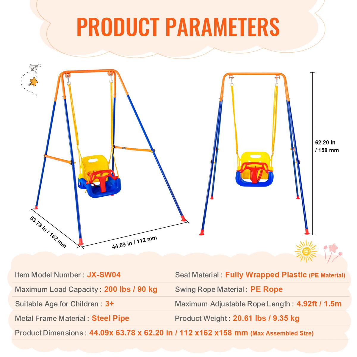 SucceBuy Wooden Swing Set Steel Frame Saucer Seats Backyard Fun