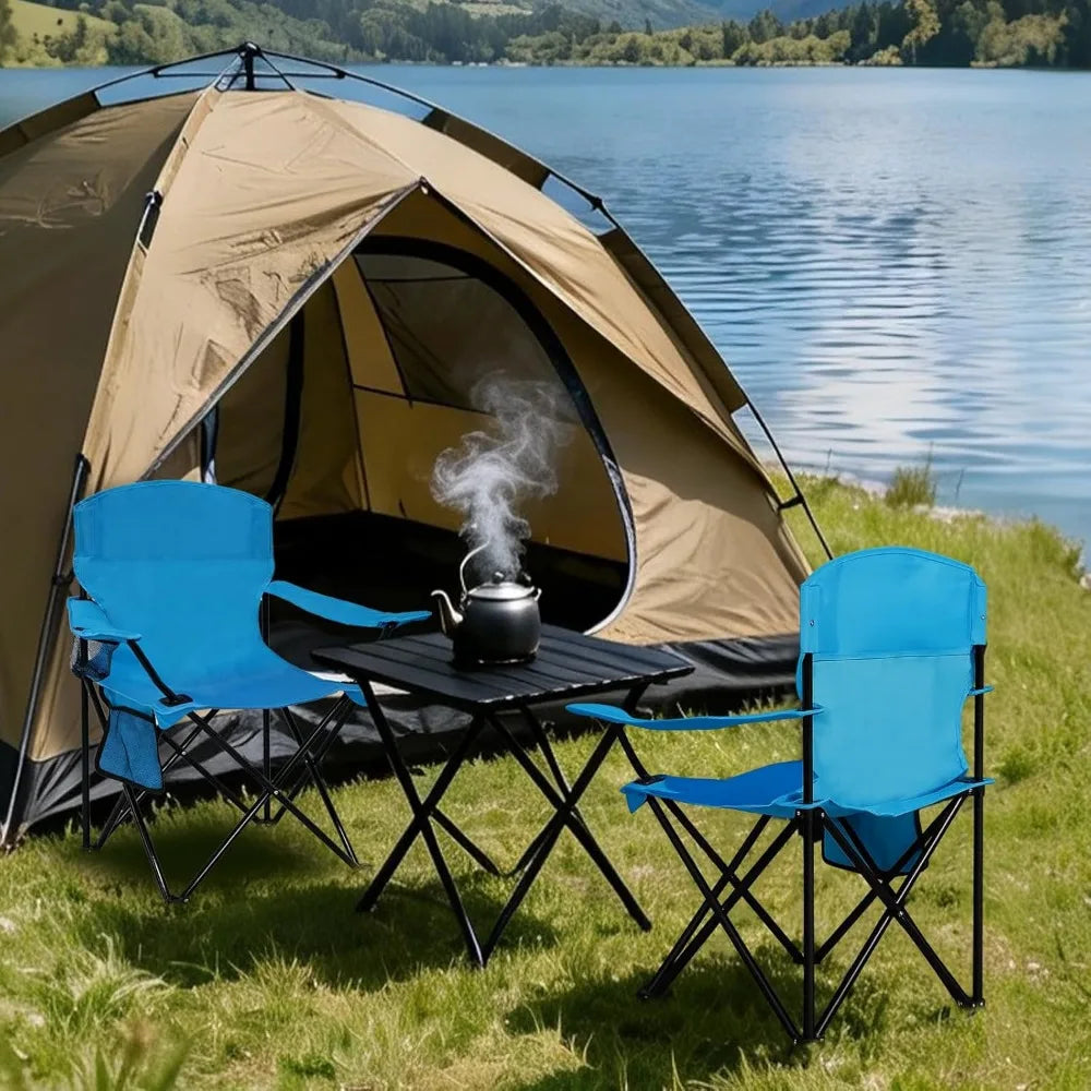 Lightweight folding camp chair high back 300lbs capacity cup holder side storage portable beach picnic sport