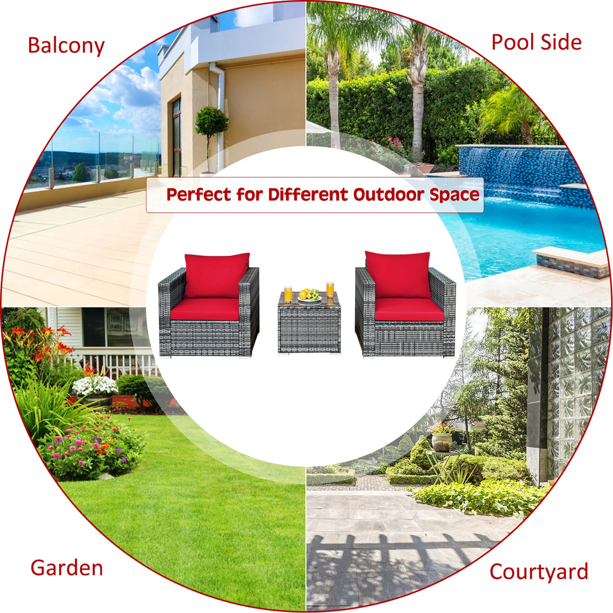 Homasis Outdoor Rattan Patio Bistro Sofa Chair Furniture Set