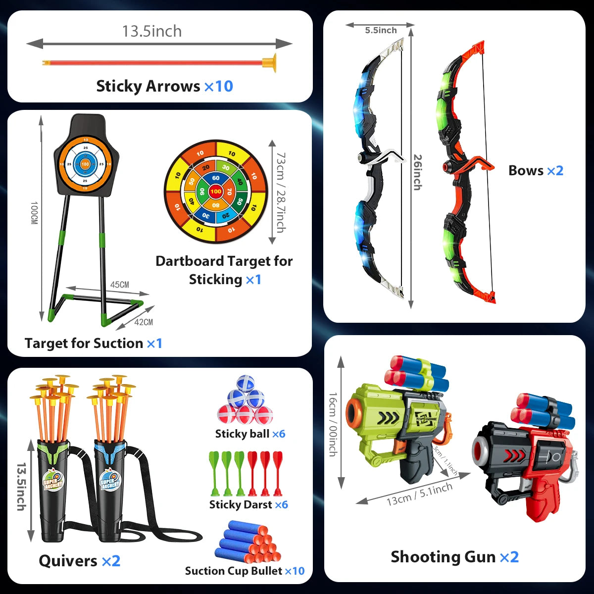 VATOS 2X Bow Arrow Gun Toy For Kids Archery Target Game