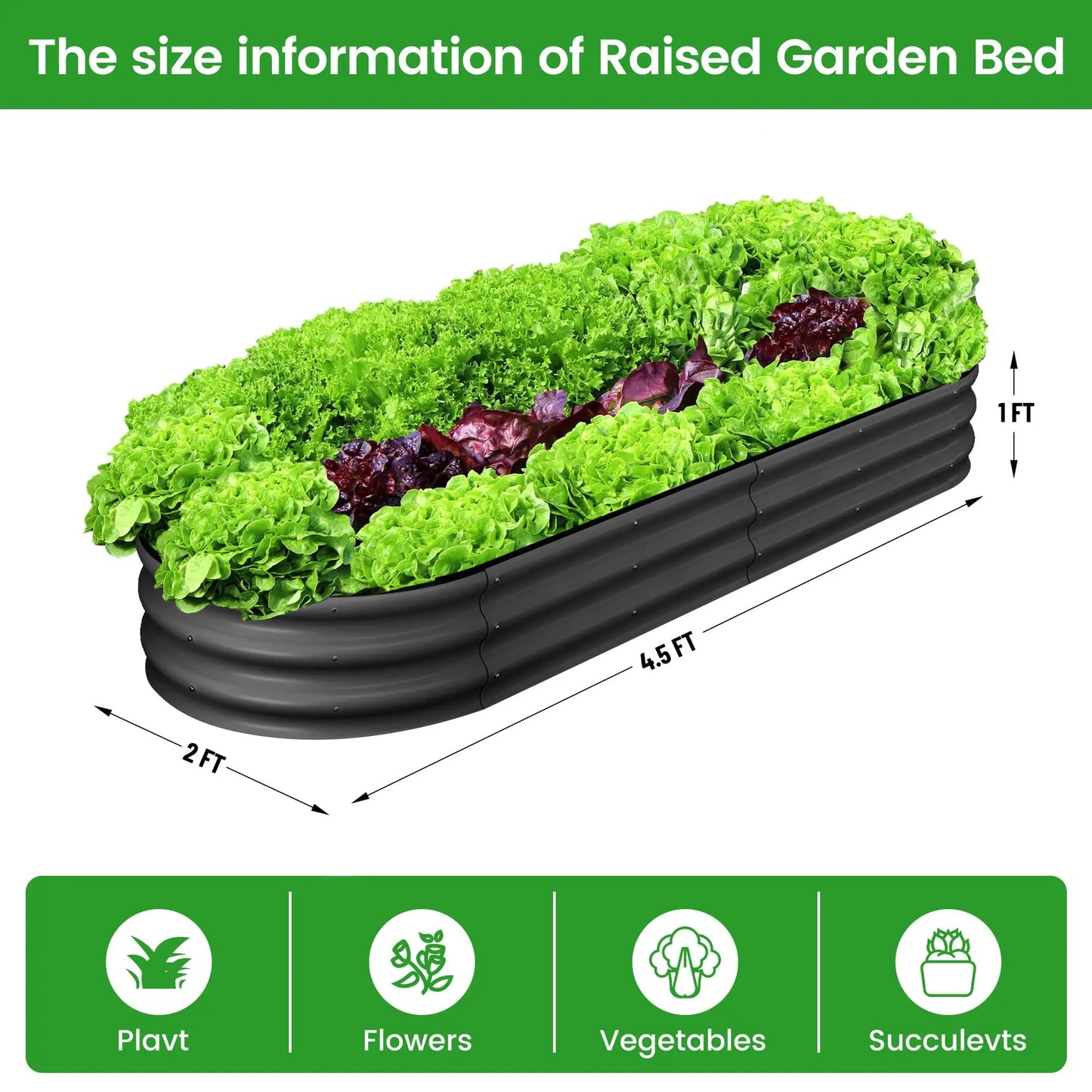 HiMISS Galvanized Steel Oval Raised Garden Bed Planter