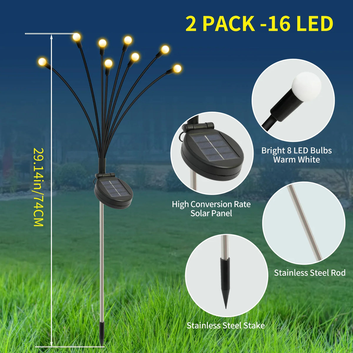 8 Head Solar Firefly Garden Lights Waterproof Flame Led Patio Yard