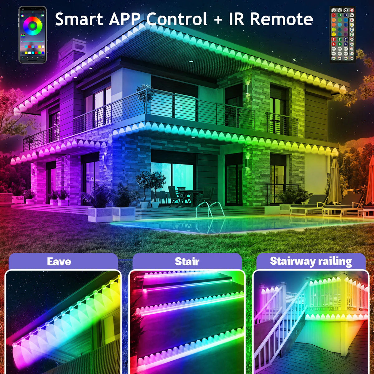 RCUICA Smart RGB Permanent Outdoor Roof Lights With App Control