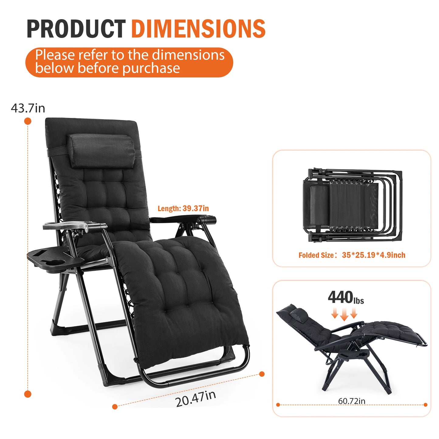 JHK Zero Gravity Reclining Folding Camping Patio Lounge Chair