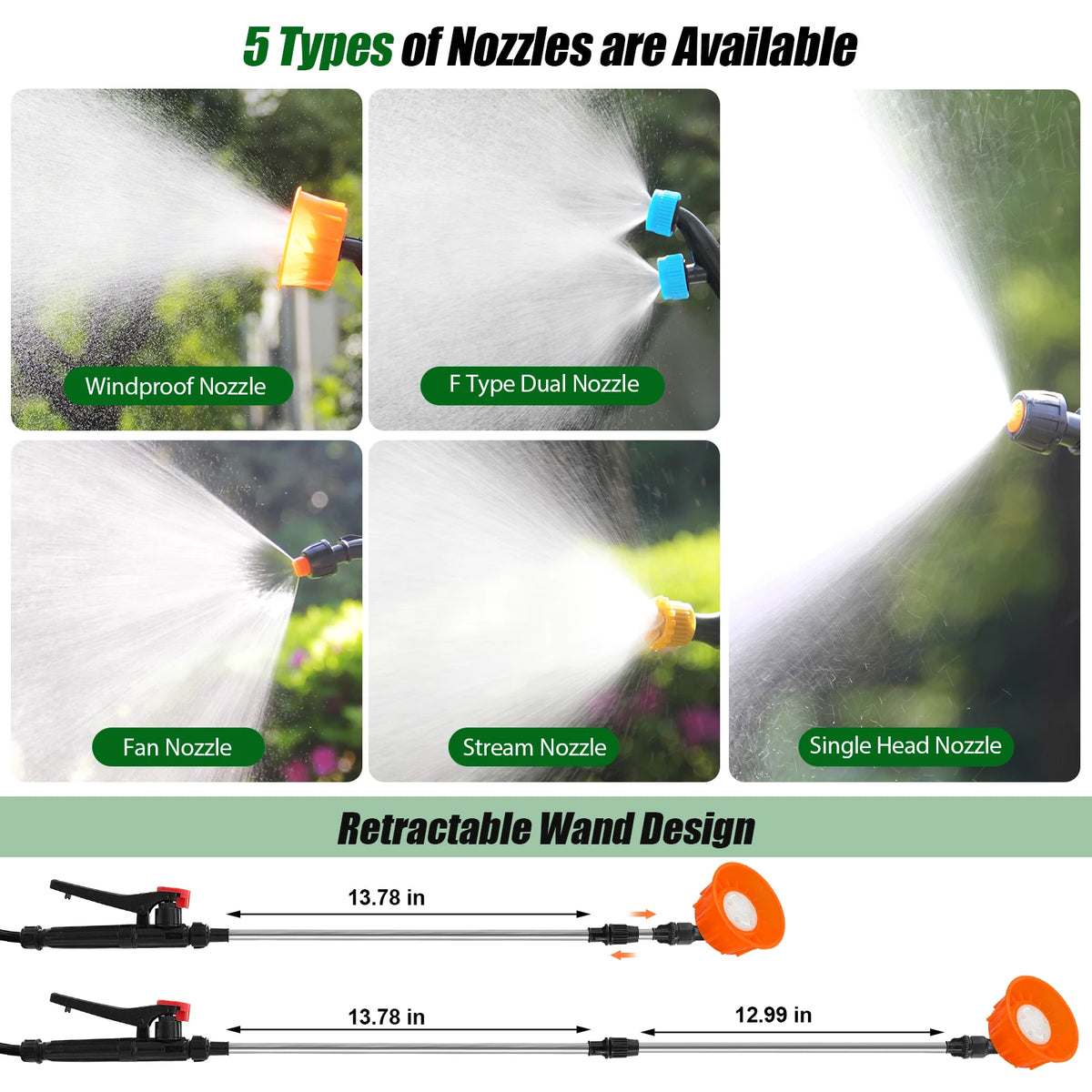 21V Cordless Garden Sprayer With Telescopic Wand And Nozzles