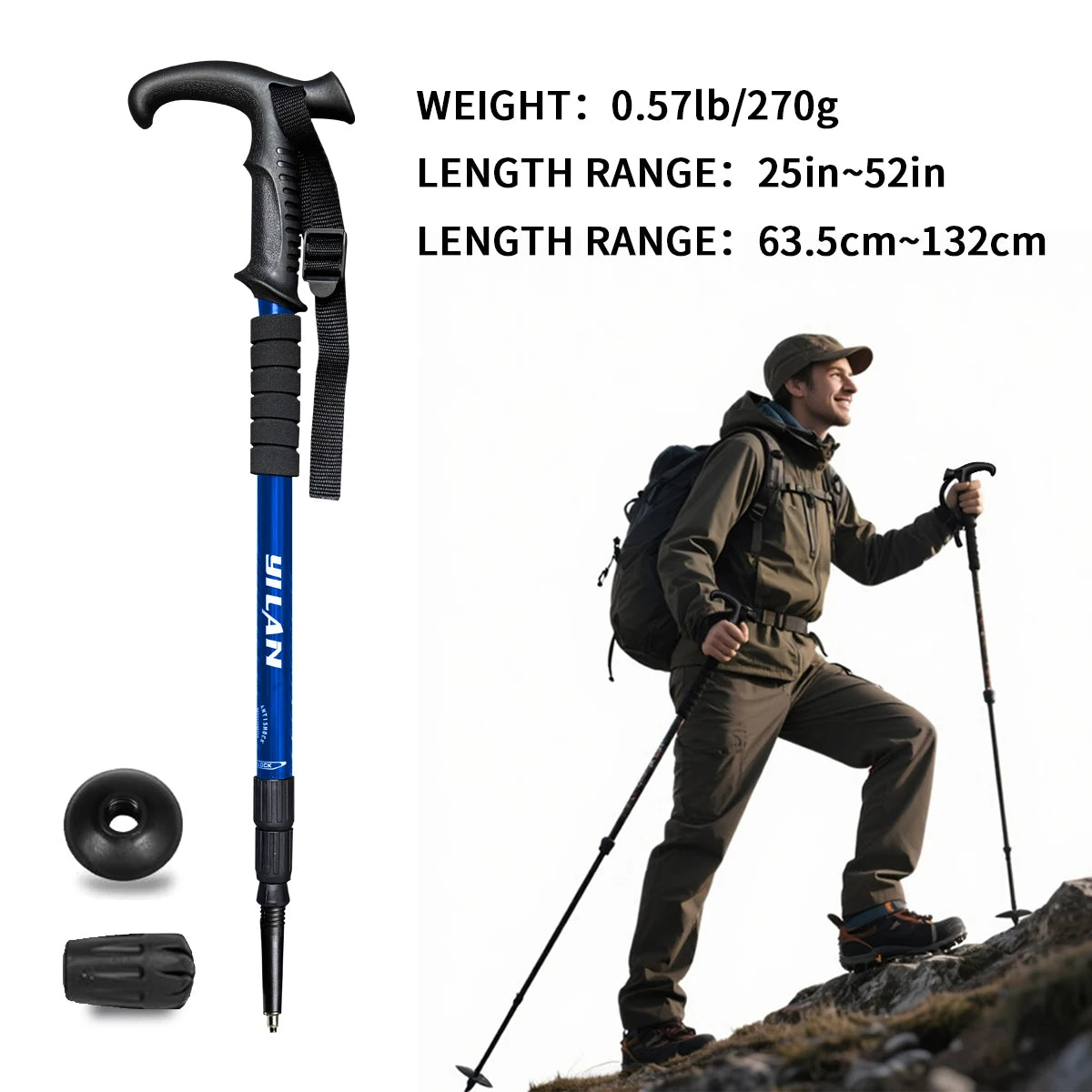 Lightweight Aluminum Trekking Poles With Shock Absorption For Hiking