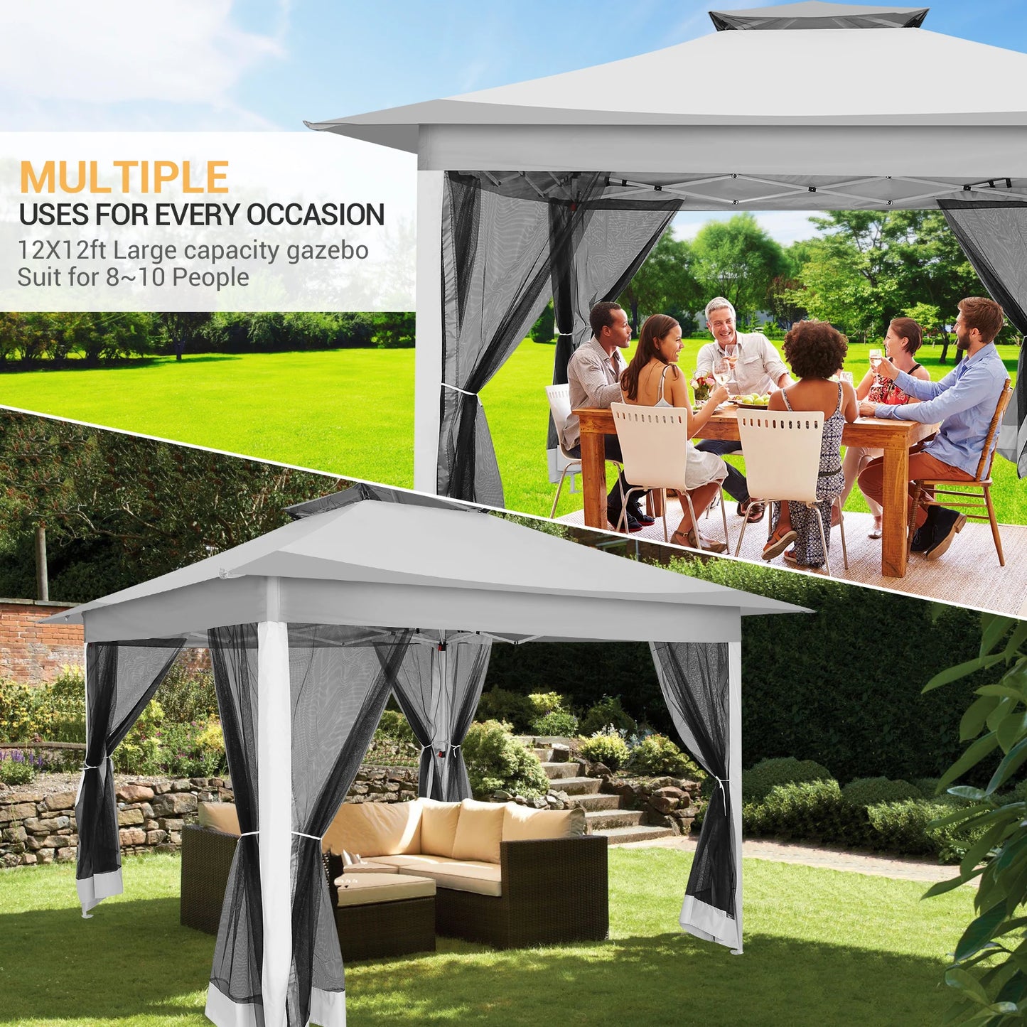 Tooluck Pop Up Gazebo Canopy With Mosquito Netting And Sidewalls