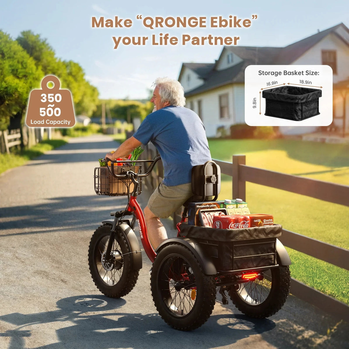 Qronge Adult Electric Tricycle 960W Peak Motor Fat Tire