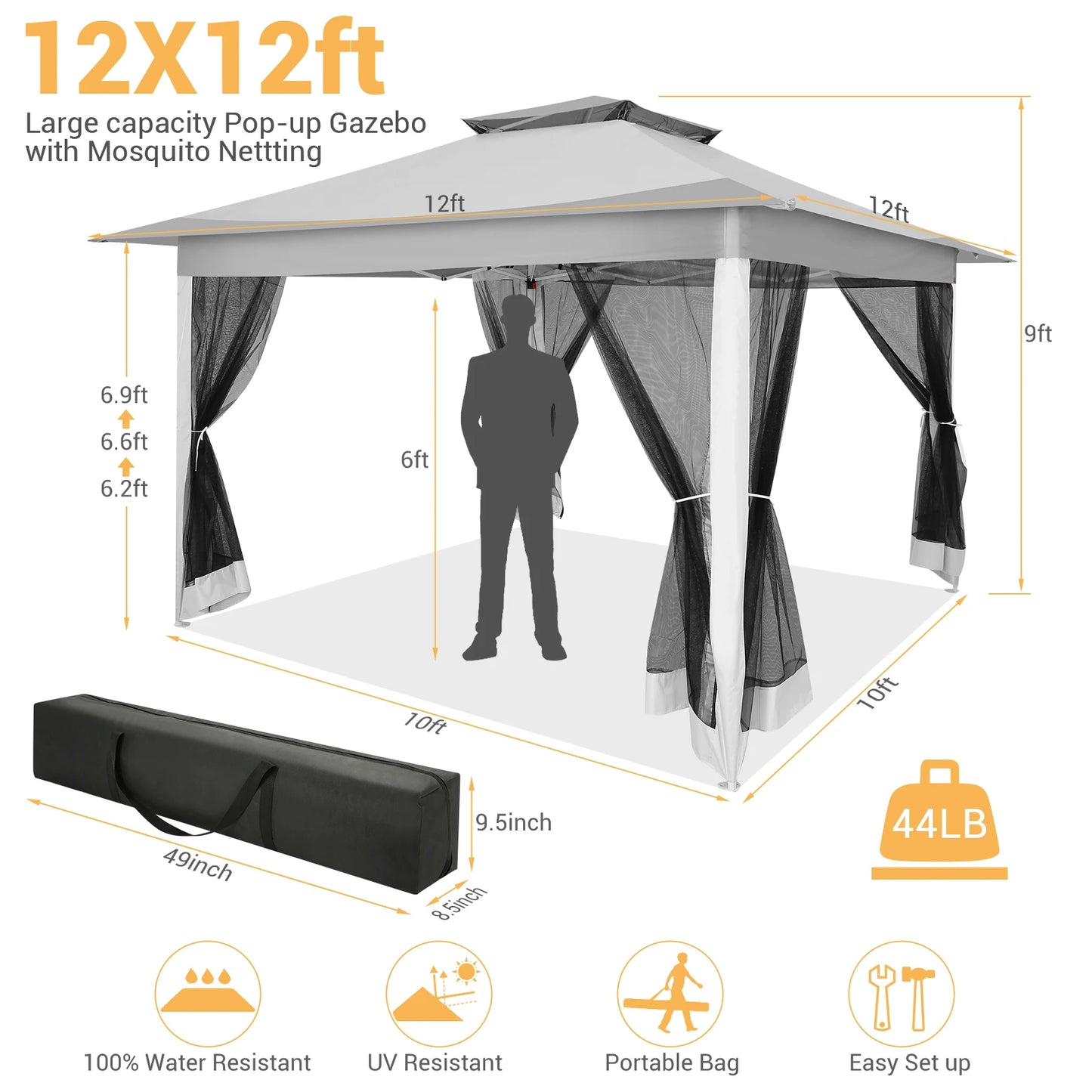 Tooluck Pop Up Gazebo Canopy With Mosquito Netting And Sidewalls