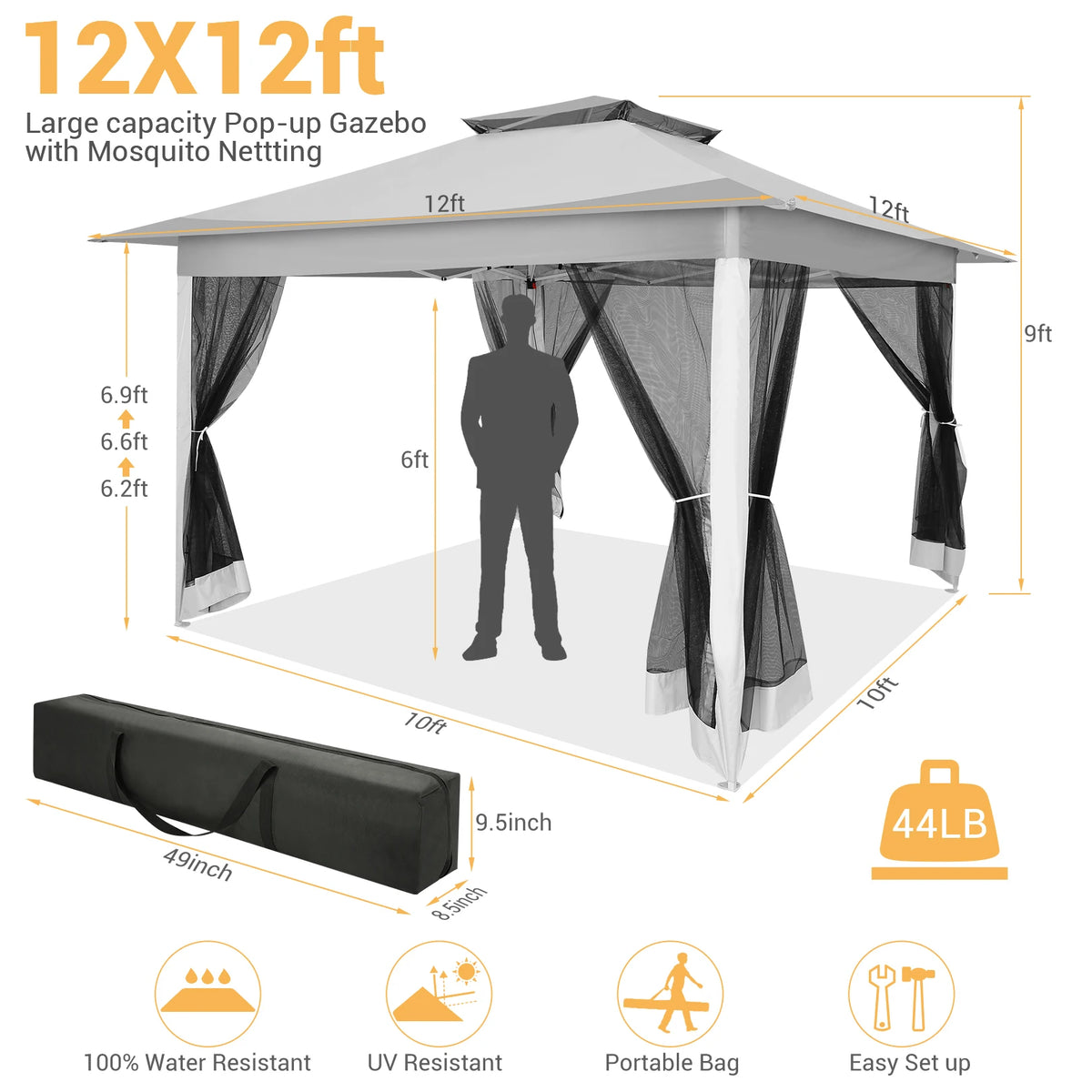 Tooluck Pop Up Gazebo Canopy Tent With Mosquito Netting