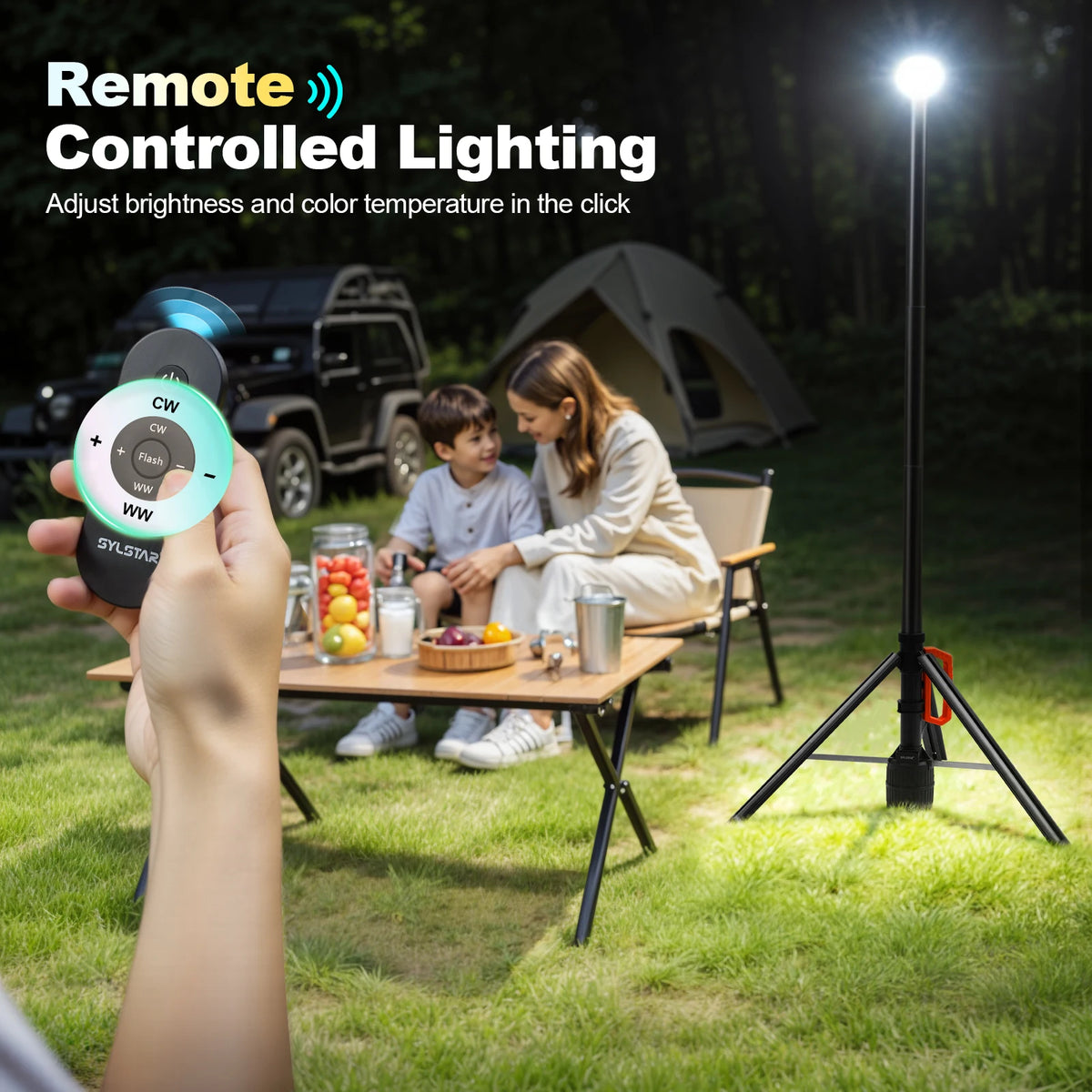 Rechargeable Telescopic Work Light With Remote Control For Camping