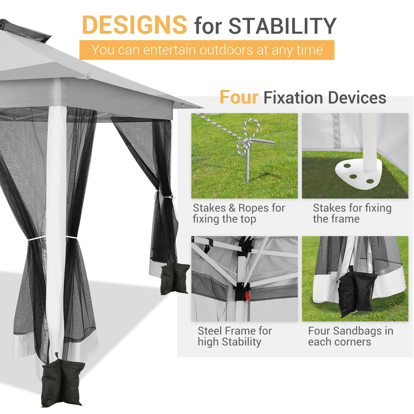 Tooluck Pop Up Gazebo Canopy With Mosquito Netting And Sidewalls