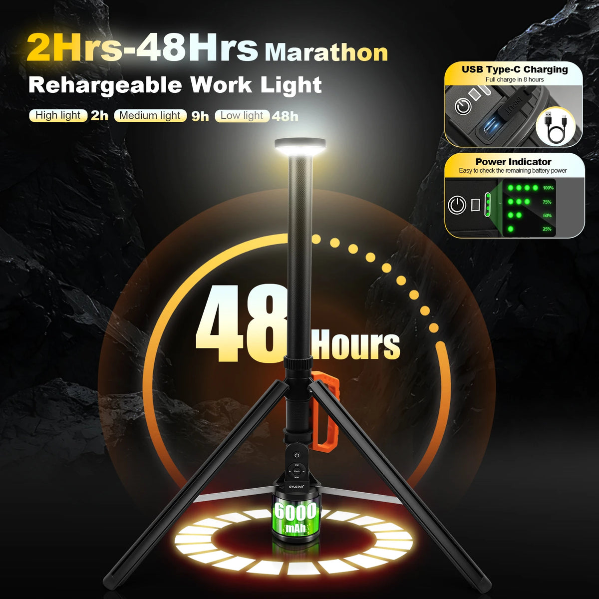 Rechargeable Telescopic Work Light With Remote Control For Camping