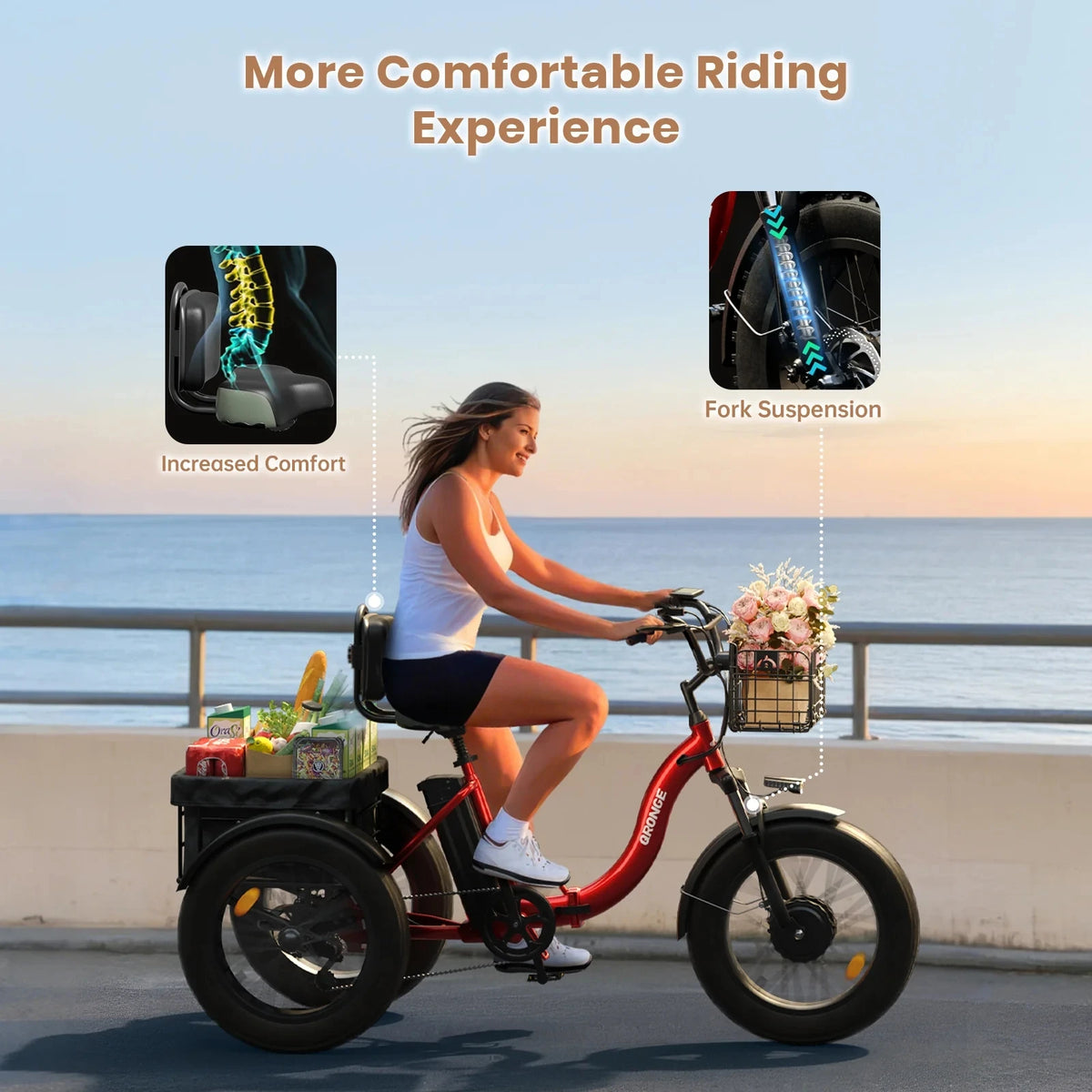QRONGE Folding Electric Tricycle With Fat Tires And Extended Range