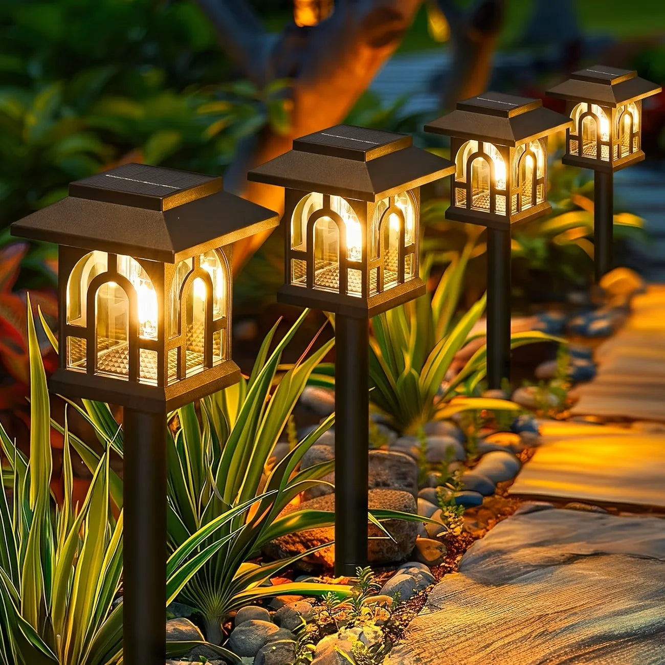 Solar Powered Pathway Lights Outdoor Waterproof LED Garden Decor