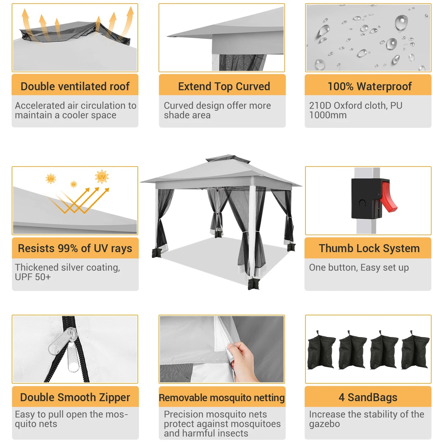 Tooluck Pop Up Gazebo Canopy With Mosquito Netting And Sidewalls