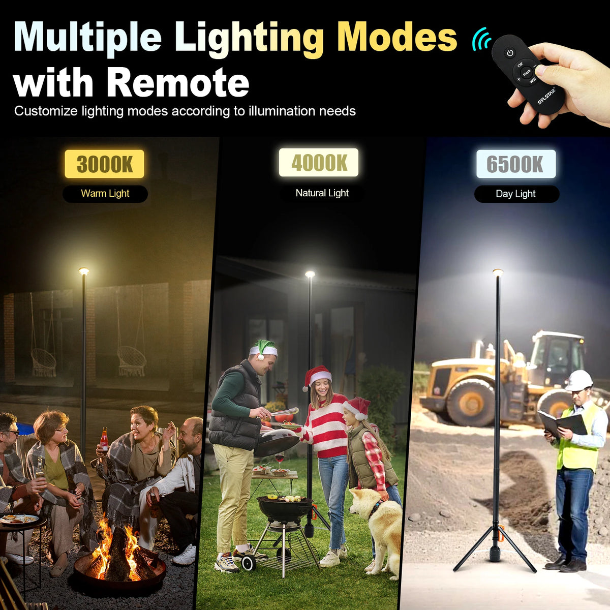 Rechargeable Telescopic Work Light With Remote Control For Camping
