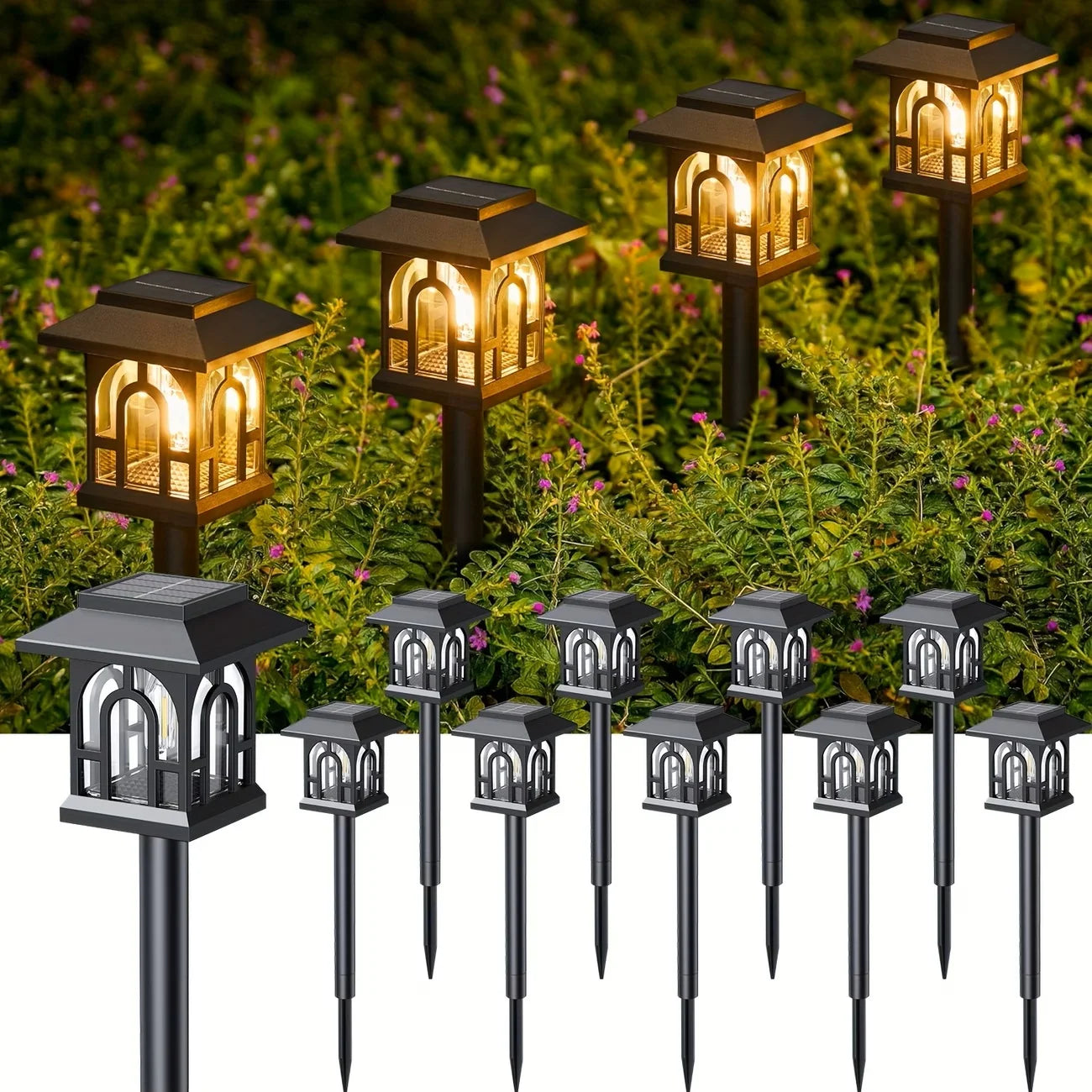 Solar Powered Pathway Lights Outdoor Waterproof LED Garden Decor