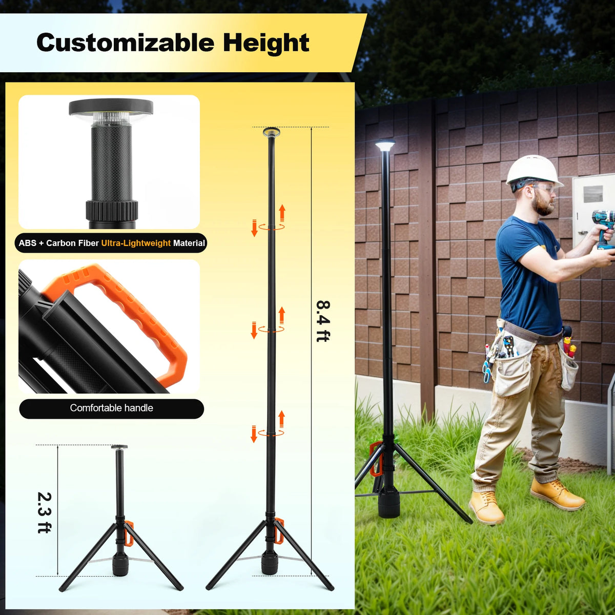 Rechargeable Telescopic Work Light With Remote Control For Camping