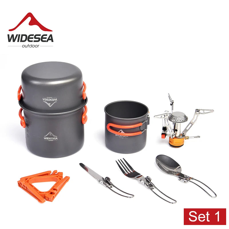 Widesea Portable Aluminum Camping Cookware Set With Folding Utensils