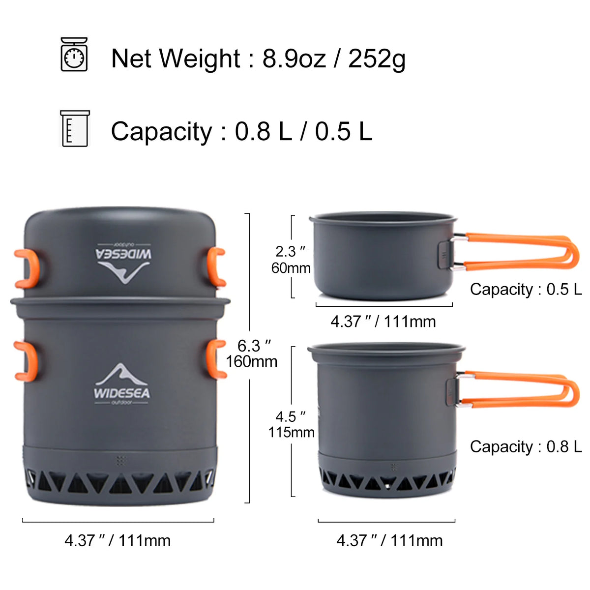 Widesea Foldable Aluminum Camping Cookware Set For Outdoors