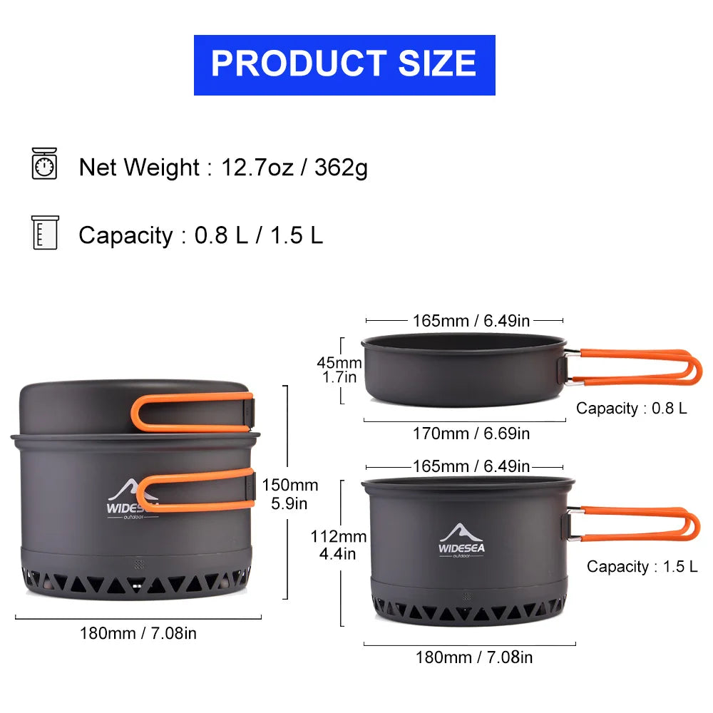Widesea Foldable Aluminum Camping Cookware Set For Outdoors
