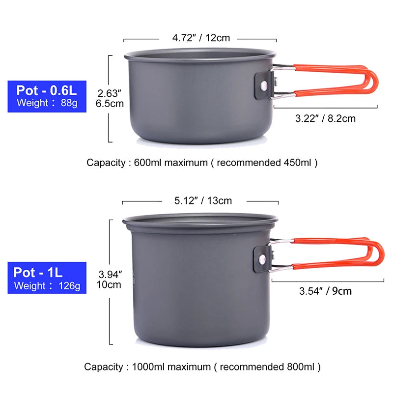 Widesea Portable Aluminum Camping Cookware Set With Folding Utensils