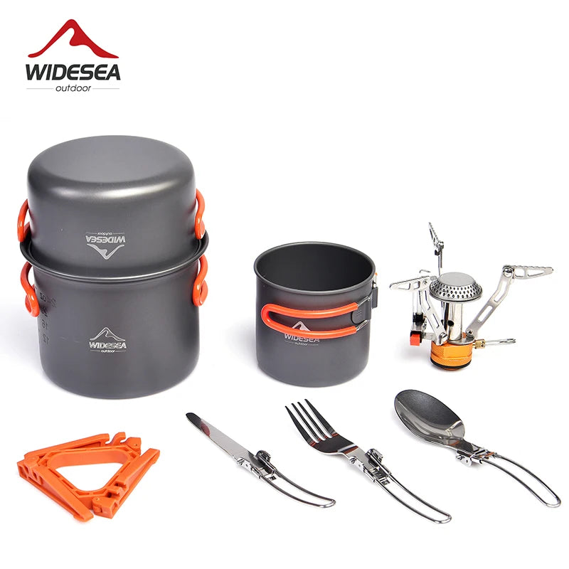 Widesea Portable Aluminum Camping Cookware Set With Folding Utensils
