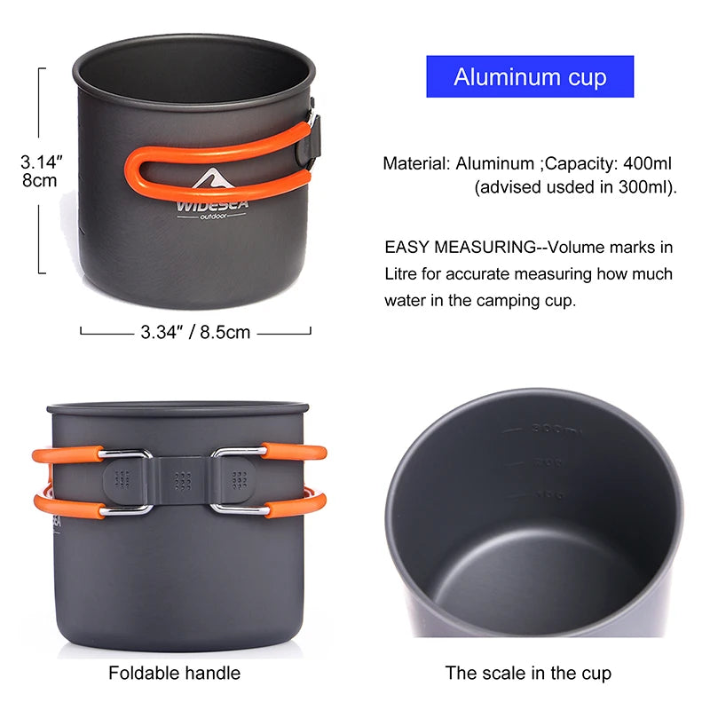 Widesea Portable Aluminum Camping Cookware Set With Folding Utensils