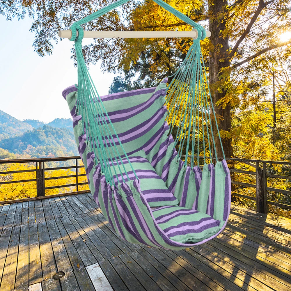 Outdoor Hanging Rope Chair With Soft Pillows For Garden
