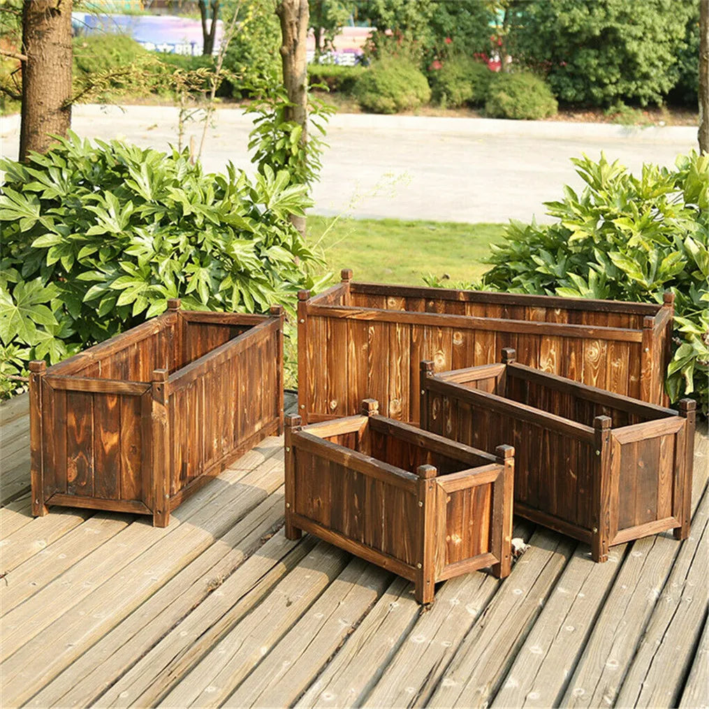 Wooden Raised Planter Box For Indoor And Outdoor Gardens