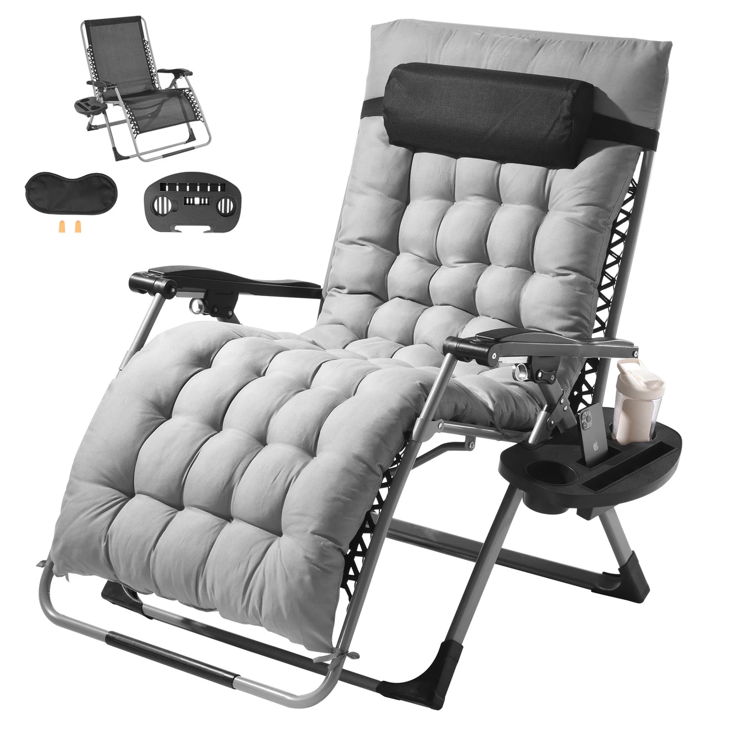 SucceBuy Adjustable Zero Gravity Chair With Footrest And Cup Holder