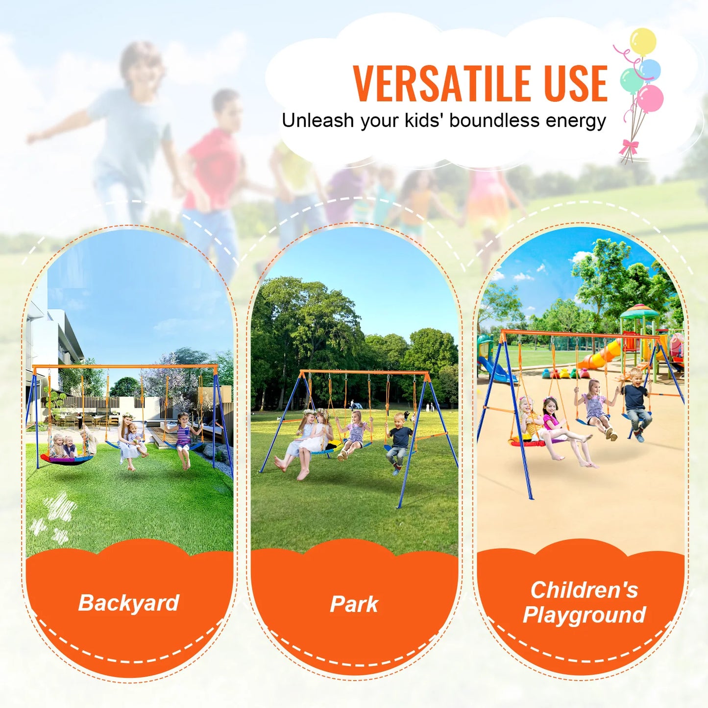 SucceBuy Outdoor Swing Set With Saucer And Belt Seats