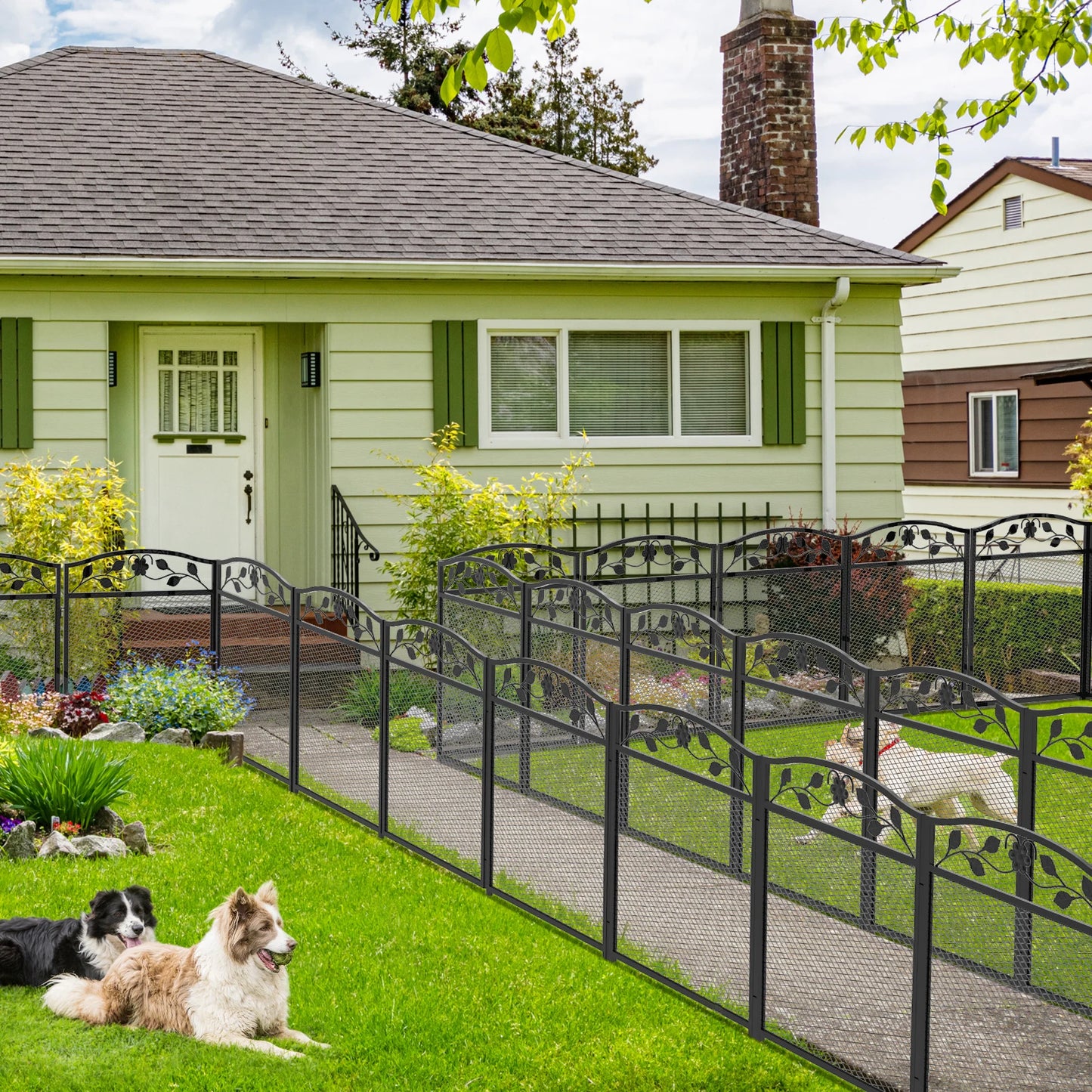 Set Of Five Iron Garden Fence Panels For Lawn Border