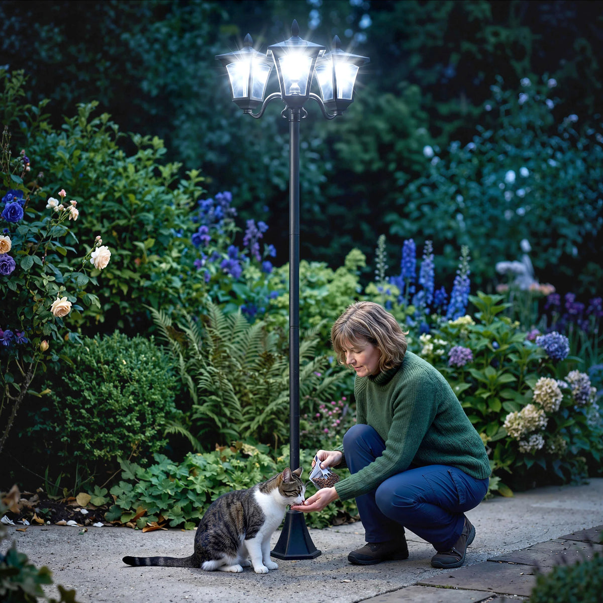 Antique Triple Head Solar Outdoor Lamp Post With Automatic Lighting