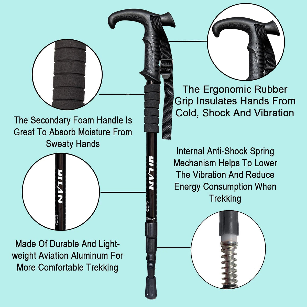 Lightweight Aluminum Trekking Poles With Shock Absorption For Hiking