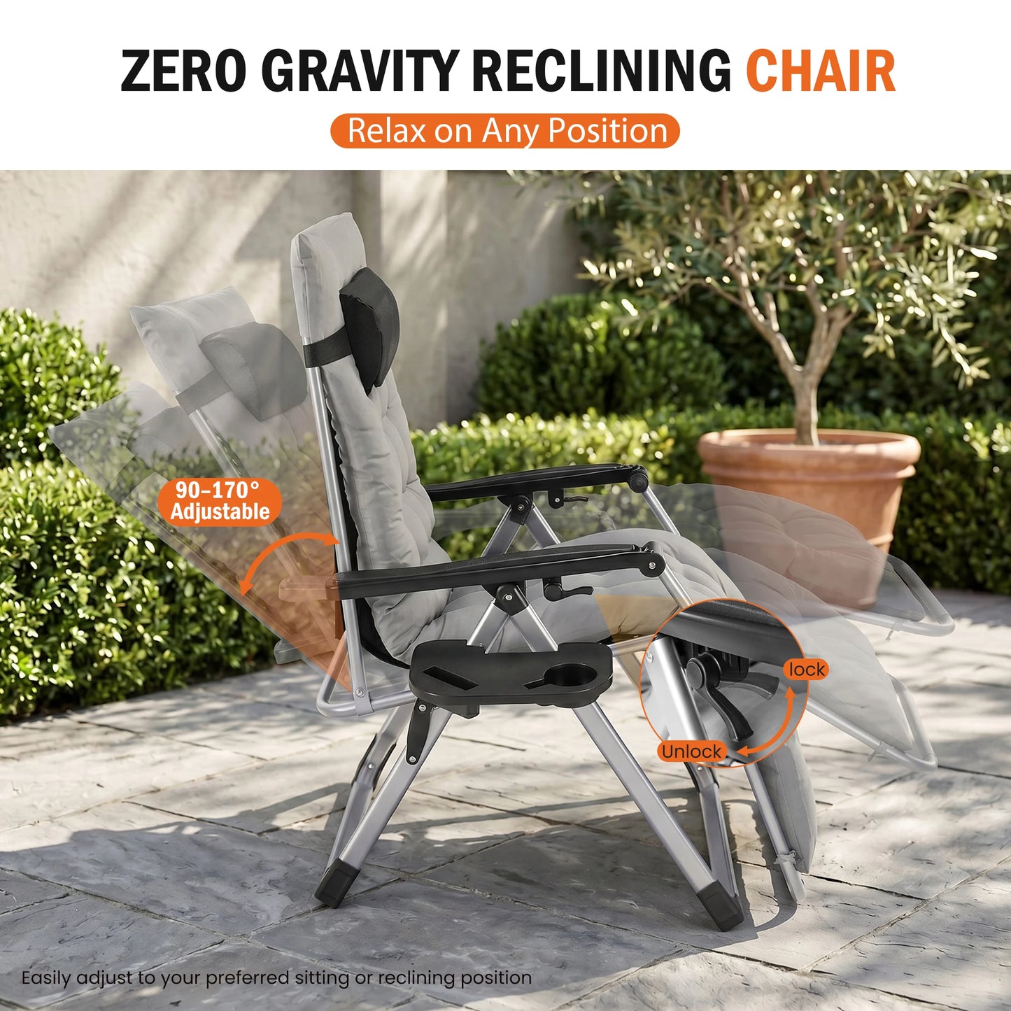 JHK Zero Gravity Reclining Folding Camping Patio Lounge Chair