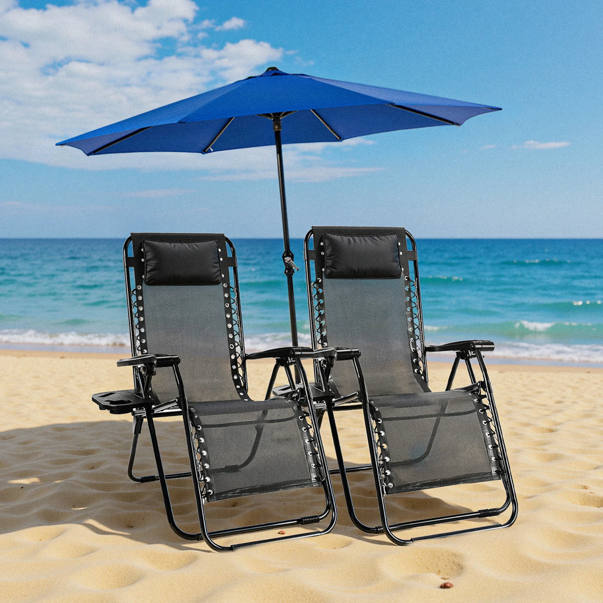 JHK Zero Gravity Portable Recliner With Cup Holder And Pillow