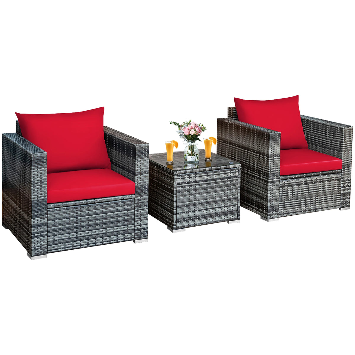 Homasis Outdoor Rattan Patio Bistro Sofa Chair Furniture Set
