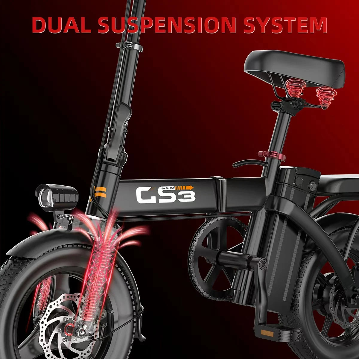 Uplee GS3 Electric Bike 500W 48V 15Ah Removable Battery Fat Tire 14 Inch Folding Electric Bike E-City EBike Electric Bicycle LED