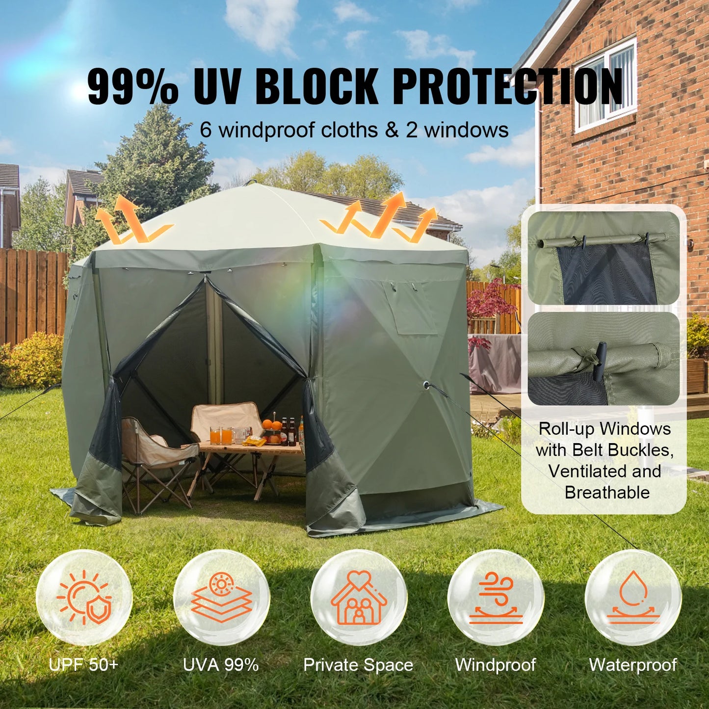 SucceBuy 10x10ft Pop Up Gazebo With 6 Removable Wind Cloths