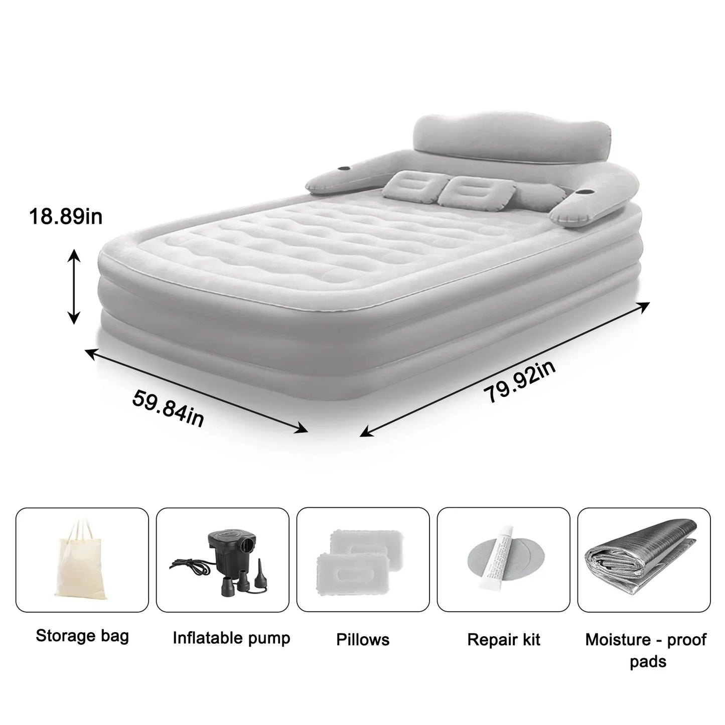 2 Person Built In Pump Camping Mattress PVC Inflatable Thickened Design