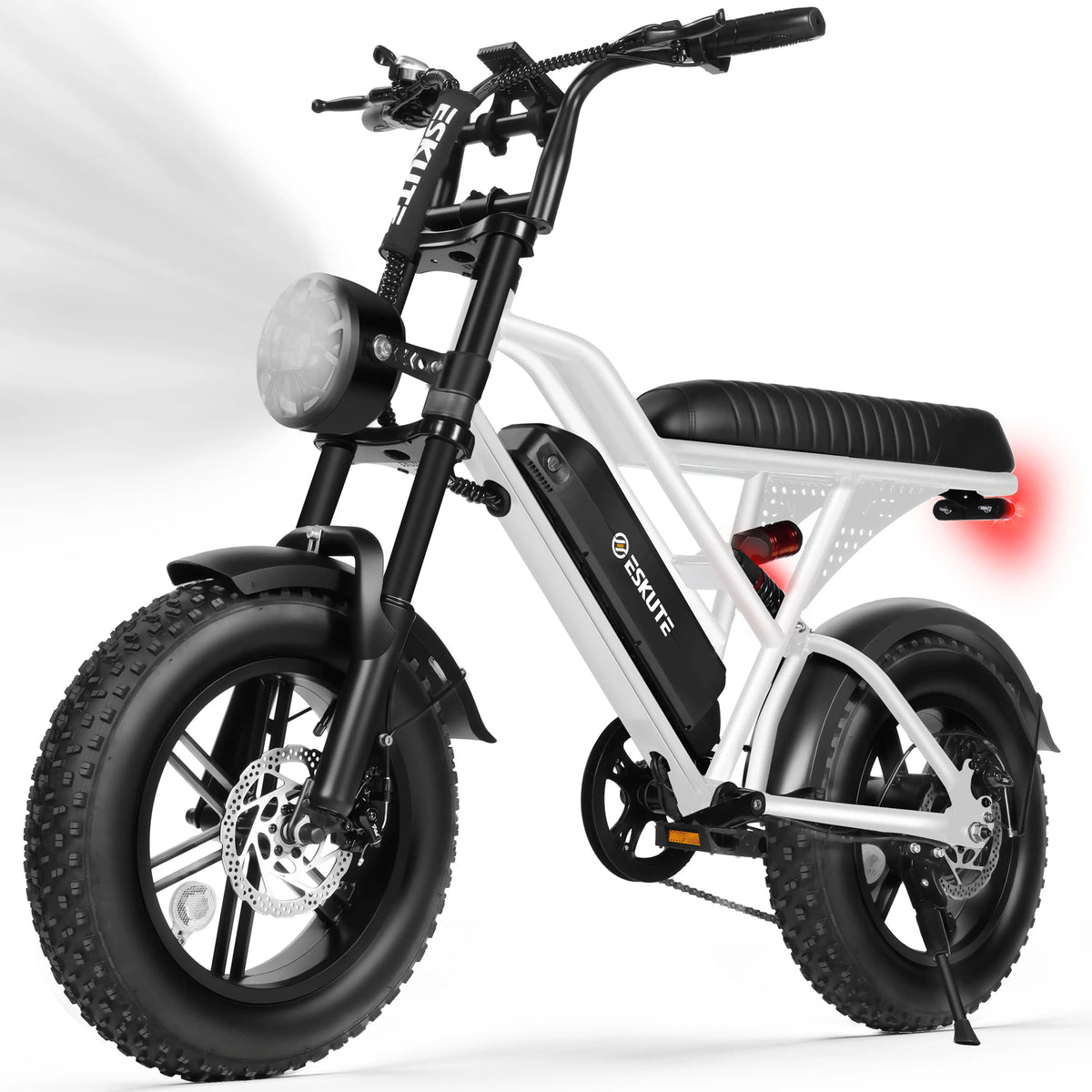 Eskute V100 Electric Dirt Bike, 1500W Peak 20MPH+ 48V13Ah Battery Motorcycle, All Terrain Dual Suspension E Bike , Ebike Up to 60 Miles Range, 16"x4" Fat Tire,  7-Speed，UL2849