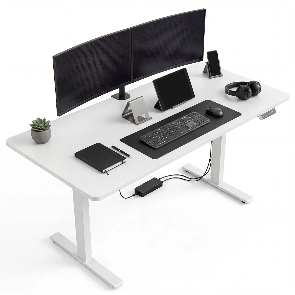 55x27.6 Inch Height Adjustable Electric Standing Desk Gaming Table Large Black Computer Workstation with Smooth Lift System US Standard Black White